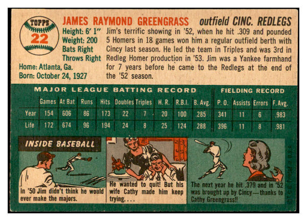 1954 Topps Baseball #022 Jim Greengrass Reds EX-MT 534968