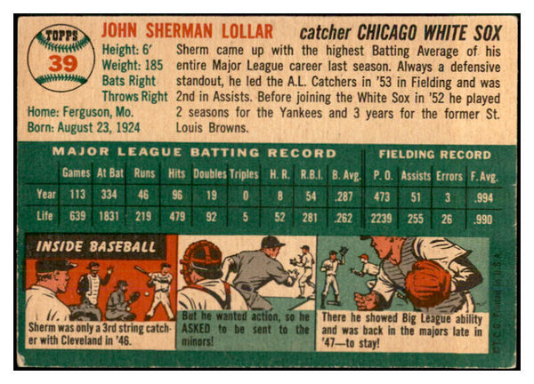 1954 Topps Baseball #039 Sherm Lollar White Sox EX-MT 534977