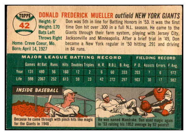 1954 Topps Baseball #042 Don Mueller Giants EX-MT 534979