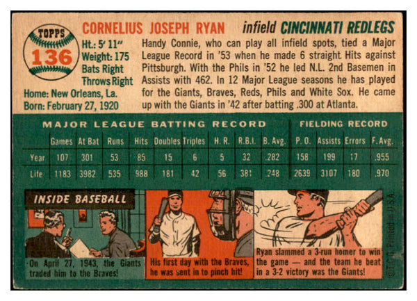 1954 Topps Baseball #136 Connie Ryan Reds EX-MT 535010