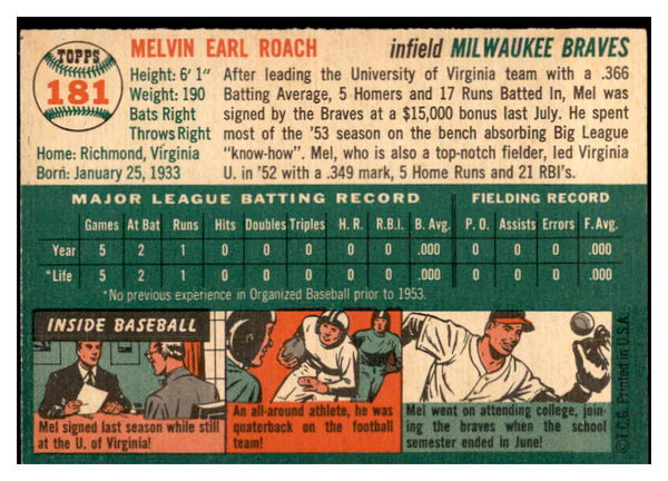 1954 Topps Baseball #181 Mel Roach Braves EX-MT 535025