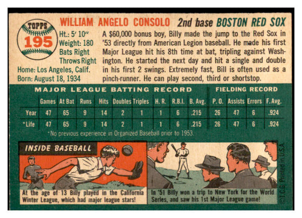 1954 Topps Baseball #195 Billy Consolo Red Sox EX-MT 535030