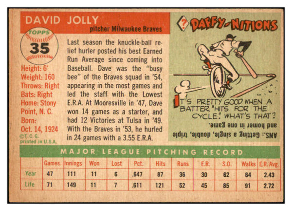 1955 Topps Baseball #035 Dave Jolly Braves EX-MT 535059