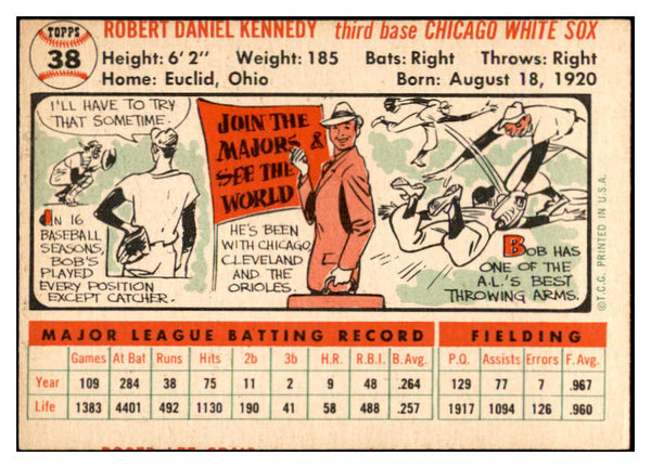 1956 Topps Baseball #038 Bob Kennedy White Sox EX-MT White 535086