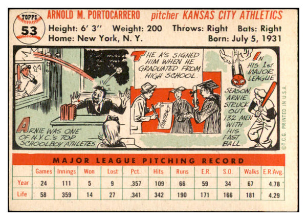 1956 Topps Baseball #053 Arnie Portocarrero A's EX-MT White 535096