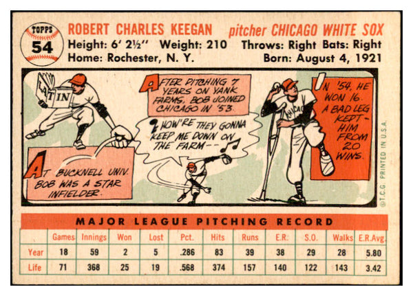 1956 Topps Baseball #054 Bob Keegan White Sox EX-MT White 535097