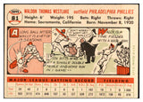1956 Topps Baseball #081 Wally Westlake Phillies EX-MT White 535115