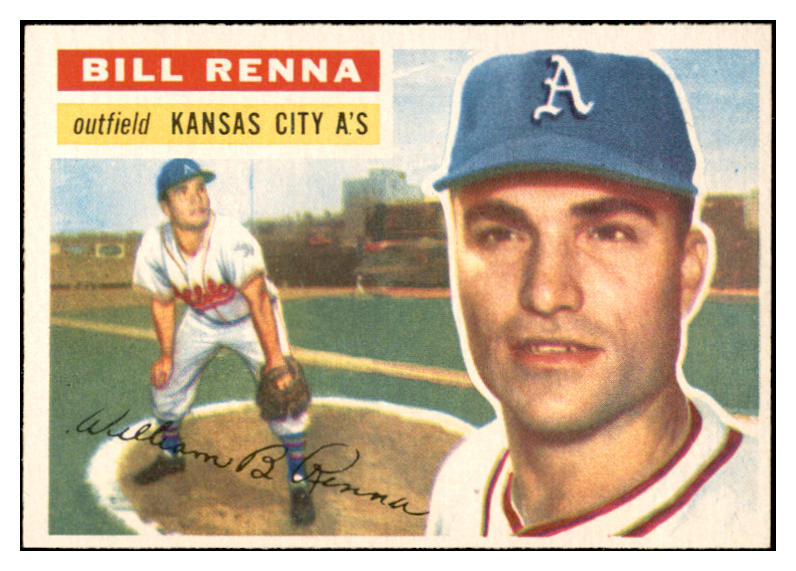 1956 Topps Baseball #082 Bill Renna A's EX-MT White 535116