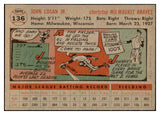 1956 Topps Baseball #136 Johnny Logan Braves EX-MT Gray 535161