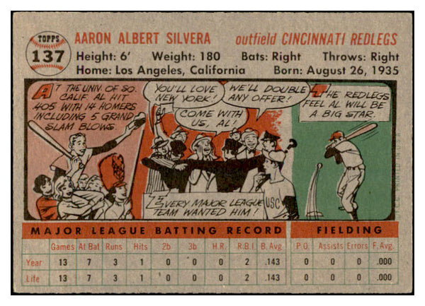 1956 Topps Baseball #137 Al Silvera Reds EX-MT Gray 535162