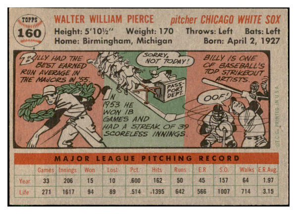 1956 Topps Baseball #160 Billy Pierce White Sox EX-MT Gray 535181
