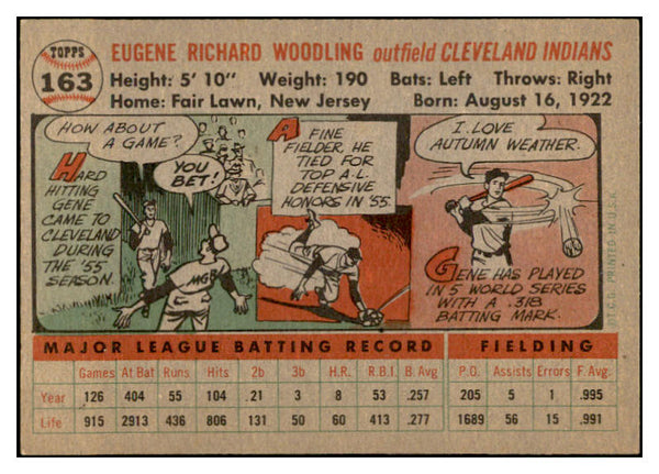 1956 Topps Baseball #163 Gene Woodling Indians EX-MT Gray 535187