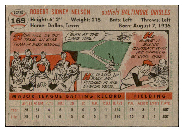 1956 Topps Baseball #169 Bob Nelson Orioles EX-MT Gray 535193