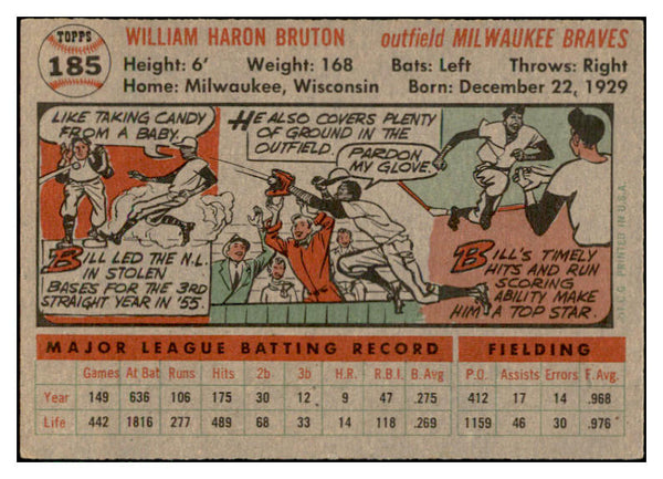 1956 Topps Baseball #185 Bill Bruton Braves EX-MT 535211