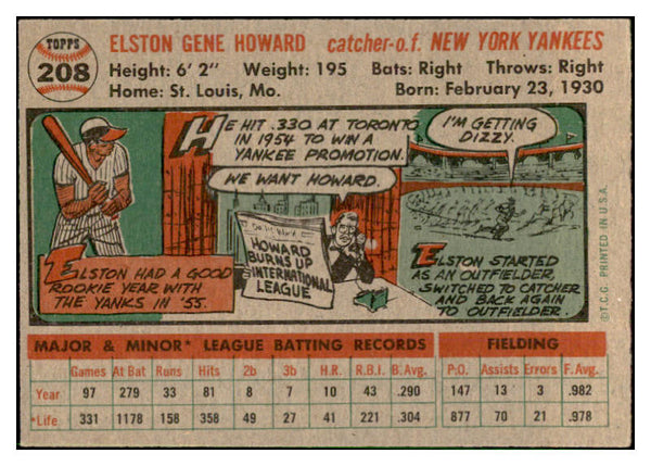 1956 Topps Baseball #208 Elston Howard Yankees EX-MT 535236