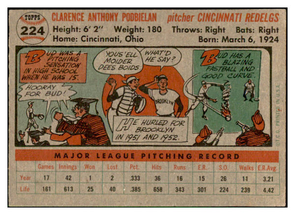 1956 Topps Baseball #224 Bud Podbielan Reds EX-MT 535254