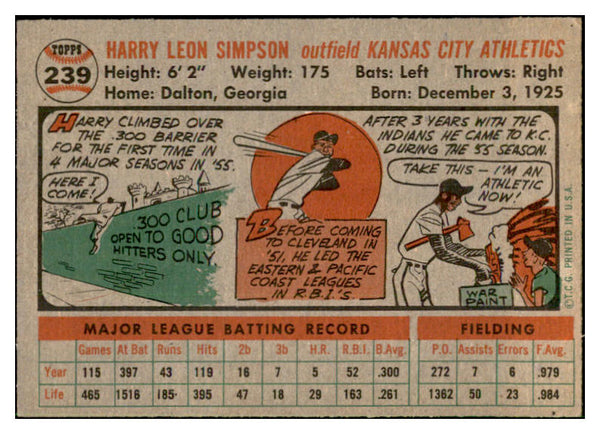 1956 Topps Baseball #239 Harry Simpson A's EX-MT 535266