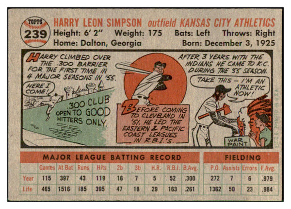 1956 Topps Baseball #239 Harry Simpson A's EX-MT 535267