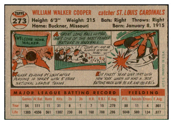 1956 Topps Baseball #273 Walker Cooper Cardinals EX-MT 535305