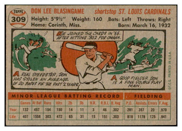 1956 Topps Baseball #309 Don Blasingame Cardinals EX-MT 535352