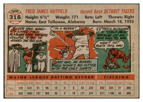 1956 Topps Baseball #318 Fred Hatfield Tigers EX-MT 535362