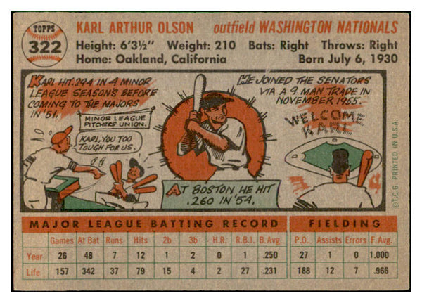 1956 Topps Baseball #322 Karl Olson Senators EX-MT 535365