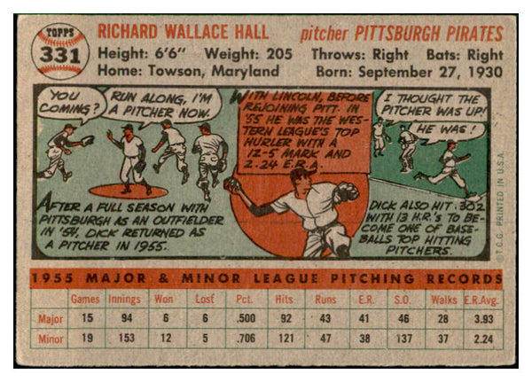 1956 Topps Baseball #331 Dick Hall Pirates EX-MT 535381