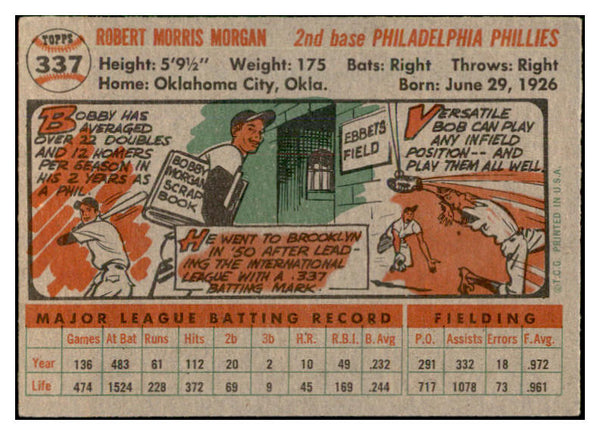 1956 Topps Baseball #337 Bobby Morgan Phillies EX-MT 535390