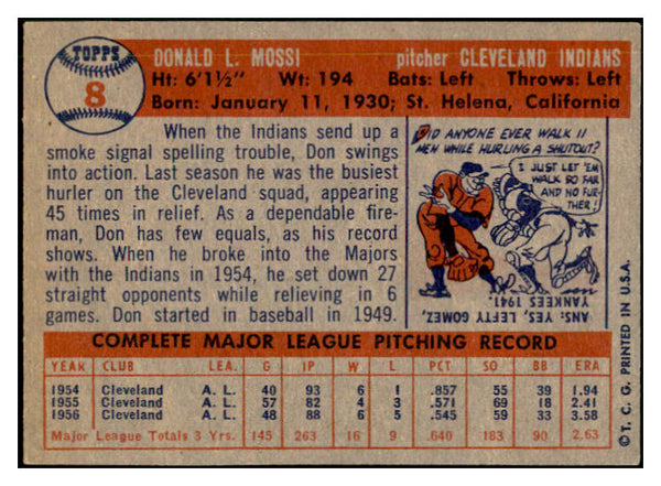 1957 Topps Baseball #008 Don Mossi Indians EX-MT 535398
