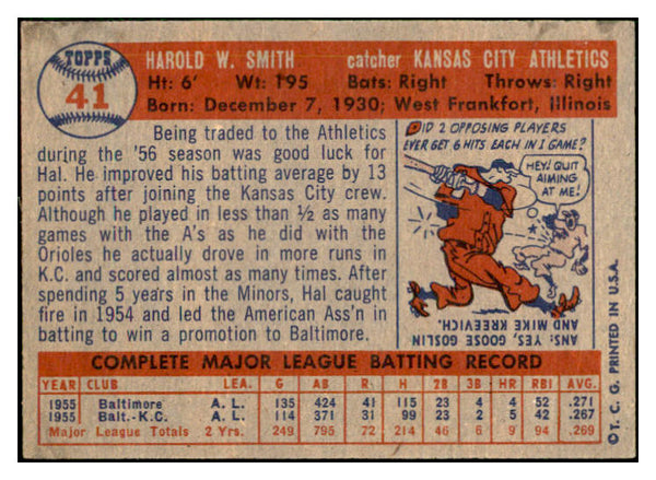 1957 Topps Baseball #041 Hal Smith A's EX-MT 535405