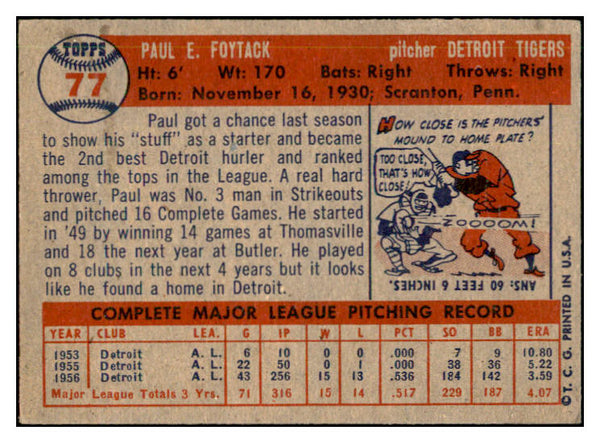 1957 Topps Baseball #077 Paul Foytack Tigers EX-MT 535423