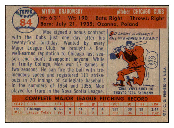 1957 Topps Baseball #084 Moe Drabowsky Cubs EX-MT 535427