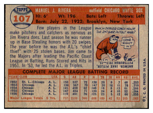 1957 Topps Baseball #107 Jim Rivera White Sox EX-MT 535434