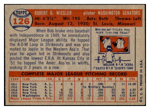 1957 Topps Baseball #126 Bob Wiesler Senators EX-MT 535439