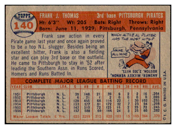 1957 Topps Baseball #140 Frank Thomas Pirates EX-MT 535443