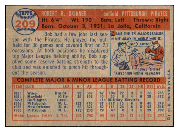 1957 Topps Baseball #209 Bob Skinner Pirates EX-MT 535476