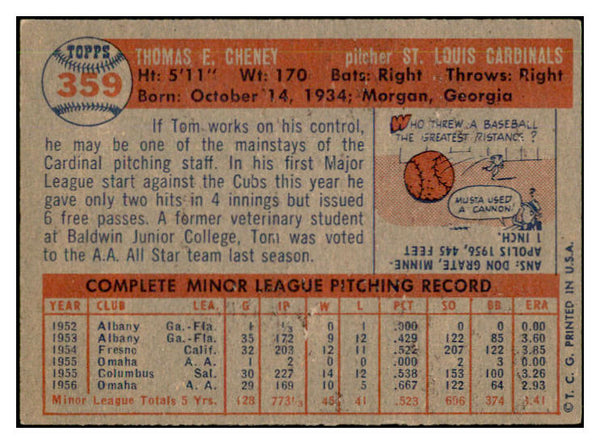 1957 Topps Baseball #359 Tom Cheney Cardinals EX-MT 535506