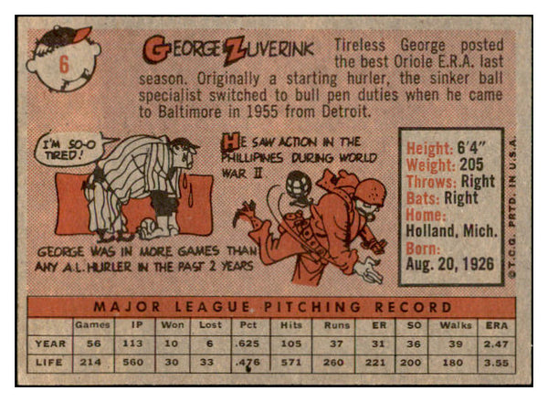 1958 Topps Baseball #006 George Zuverink Orioles EX-MT 535539
