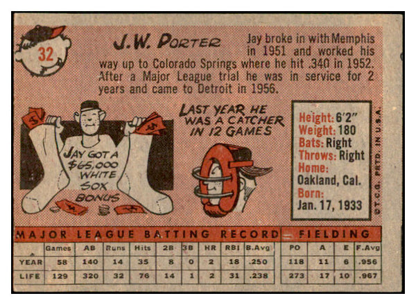 1958 Topps Baseball #032 J.W. Porter Tigers EX-MT 535562