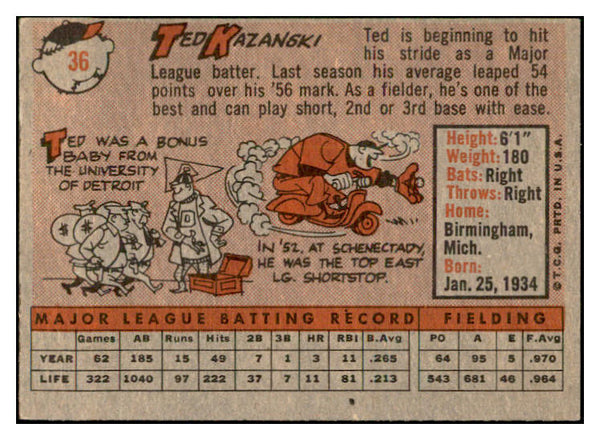 1958 Topps Baseball #036 Ted Kazanski Phillies EX-MT 535569