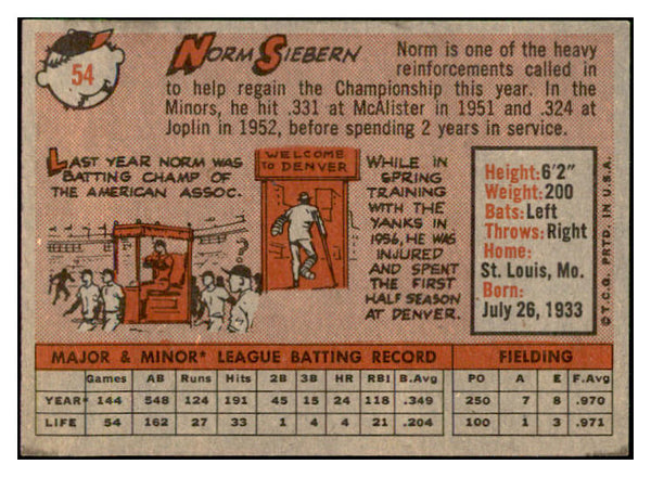 1958 Topps Baseball #054 Norm Siebern Yankees EX-MT 535585