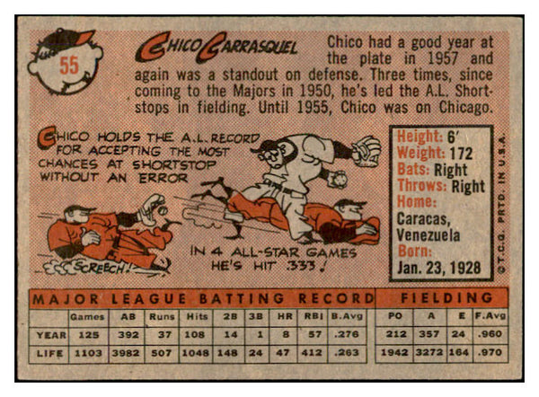 1958 Topps Baseball #055 Chico Carrasquel Indians EX-MT 535587