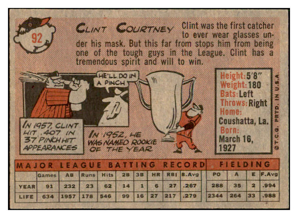 1958 Topps Baseball #092 Clint Courtney Senators EX-MT 535633