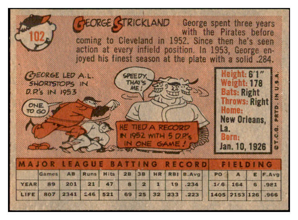 1958 Topps Baseball #102 George Strickland Indians EX-MT 535641