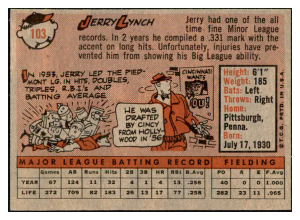 1958 Topps Baseball #103 Jerry Lynch Reds EX-MT 535642