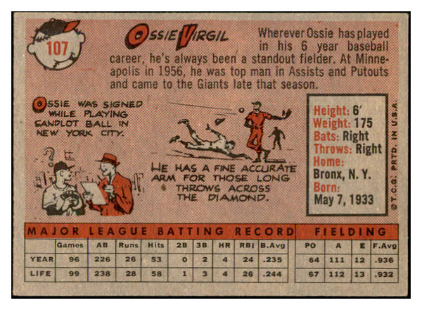 1958 Topps Baseball #107 Ozzie Virgil Giants EX-MT 535648