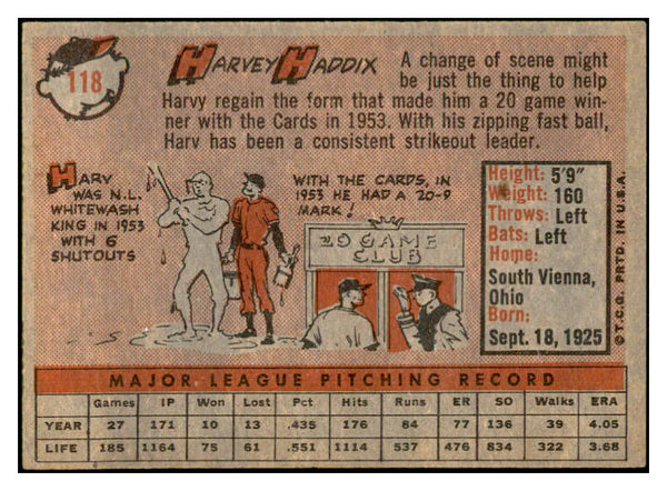 1958 Topps Baseball #118 Harvey Haddix Reds EX-MT 535663