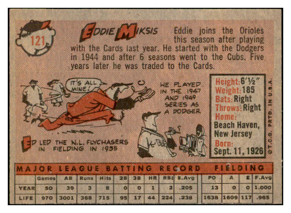 1958 Topps Baseball #121 Eddie Miksis Orioles EX-MT 535665