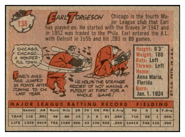 1958 Topps Baseball #138 Earl Torgeson White Sox EX-MT 535686