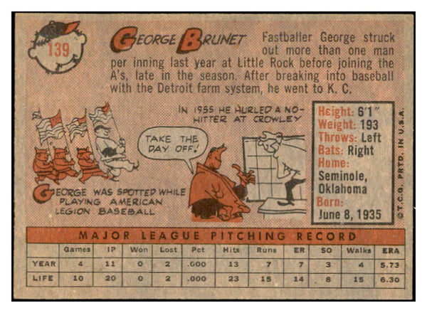 1958 Topps Baseball #139 George Brunet A's EX-MT 535687